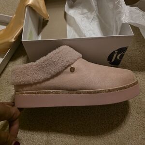 Joy Mangano Blush Fur-Lined Orthodic Insole Slippers